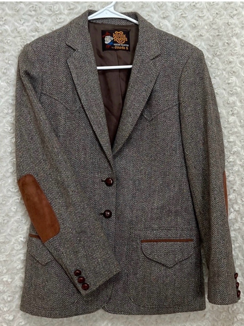 Vintage Kenny Rogers Herringbone Blazer with Suede Elbow Patches